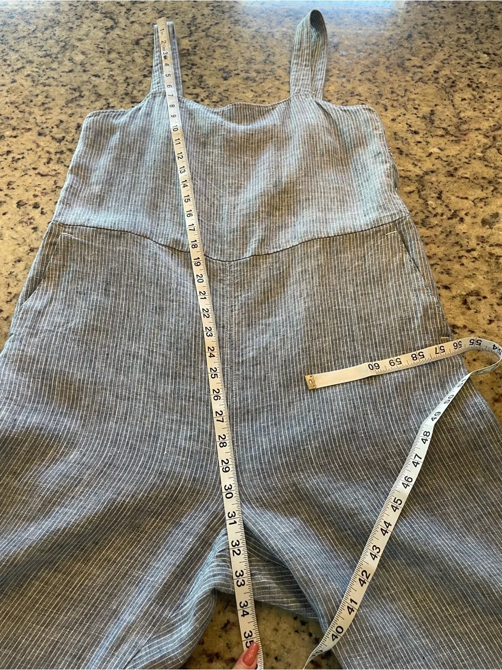 New Everane 100% linen Sleeveless Wide-Leg cropped Jumpsuit in pinstripes L